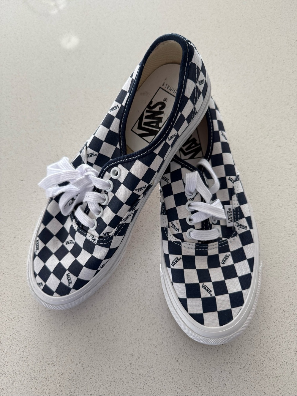 Vans Checkerboard Lace-Up Sneakers - Blue/White